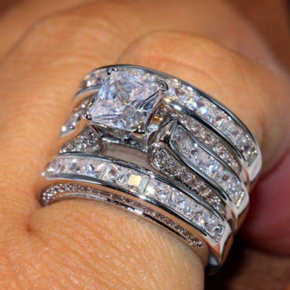 NEW 3PC/Set 925 Sterling Silver Diamond Ri… - Picture 3 of 3